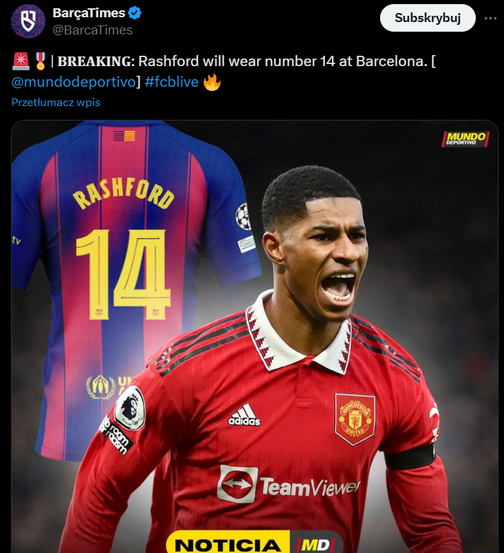 DOGADANE! To ma być NUMER Marcusa Rashforda w Barcelonie!